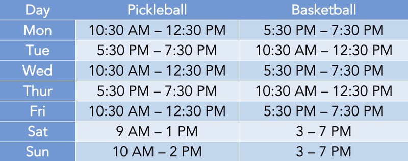Sports Court weekly schedule